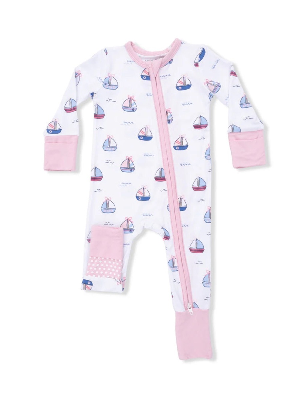 Angel Dear Bubbly Pink Sailboats Convertible Romper 0-3 3-6 12-18 18-24 months